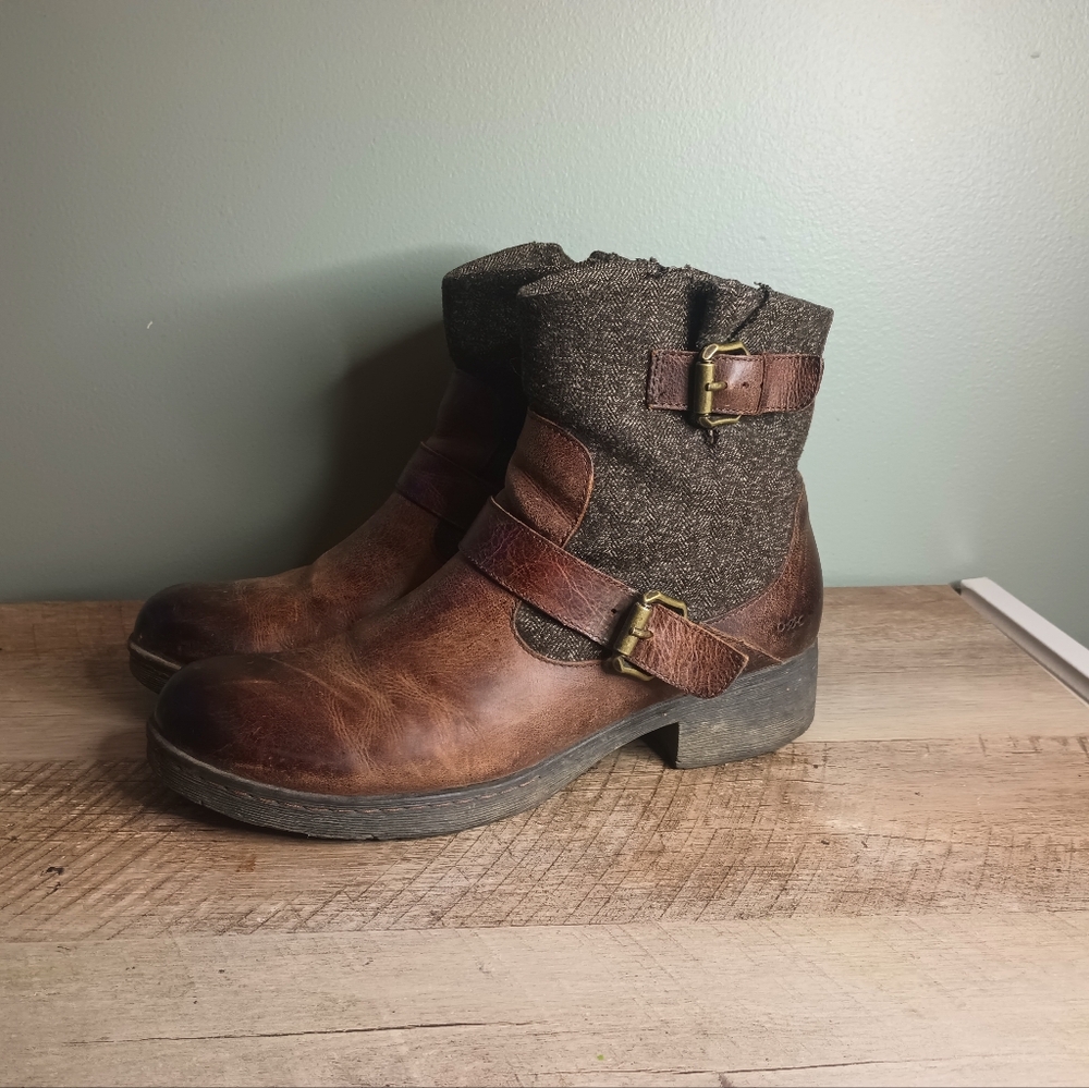 BOC Born Gates Ankle Boots Womens 10 Brown Tweed Buckle Heritage Equestrian